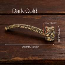 Handmade Brass Pipe, Vintage Engraved Horse Pattern, Pure Copper Material Smoking Pipe, Portable With Smooth Surface, Unique Smoking Accessory And Collectible Display Item, A Gift For Husband, Father, Or Grandfather - 黃銅 - 查看 2