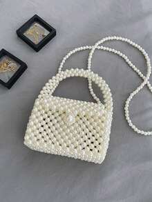 2025 New Korean Style Pearl Chain Handbag, Elegant Pearl Shoulder Bag - White - View 4