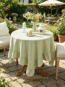 1 pieza Mantel con dobladillo con volantes, tela de poliéster, patrón a cuadros verde claro, rectangular o cuadrado, adecuado para la decoración de la mesa del comedor y la sala de estar - Verde Pastel - Ver 8