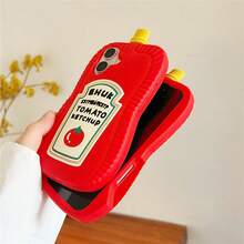 Funny Tomato Bottle Design 16/15 Apple 14 Pro Phone Case, 13 Pro Max 3D Cartoon Niche Quirky Full Coverage Soft Silicone Protective Cover, Creative Personalized Case For Women - Tomato Sauce - View 9