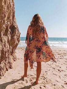 Women's Floral & Leaf Print Beach Cover Up Kimono Vacation Summer - Nhiều màu - Xem 3