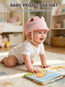 Mũ chống ngã hình gấu hoạt hình cho bé, mũ bảo hiểm an toàn điều chỉnh được cho bé, mũ lưới 3D thoáng khí chống va chạm, mùa hè, màu nâu/hồng. - Hồng - Xem 10