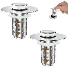 Upgraded 3-In-1 Bathroom Sink Drain, Universal Press-Down Pop-Up Stopper With Removable Stainless Steel Mesh Hair Catcher, Fits 1.1" To 2.36" Sinks, Brass Ball Core, Plated - Leak Plug - View 11