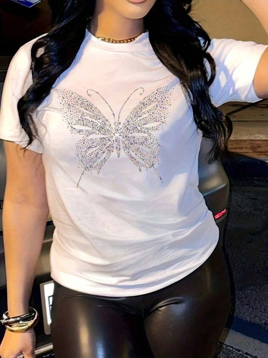 1 Pieza de Camiseta Casual de Moda para Hombres y Mujeres, Manga Corta, Estampado Gráfico de Mariposa, Cuello Redondo, Top Casual para Verano y Primavera, Ropa Versátil para Mujer, Fácil de Combinar, Uso Diario, Estilo Urbano, Atuendo para Vacaciones, Atuendo para Fin de Semana. - Blanco - Ver 1