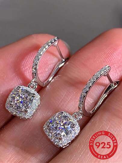أقراط أنثوية صغيرة من سترلينج فضة S925، مطعمة ب- 5a Cz Micro ، نمط يناسب كل الملابس ، مجوهرات عصرية ، اكسسوارات الزفاف والخطوبة