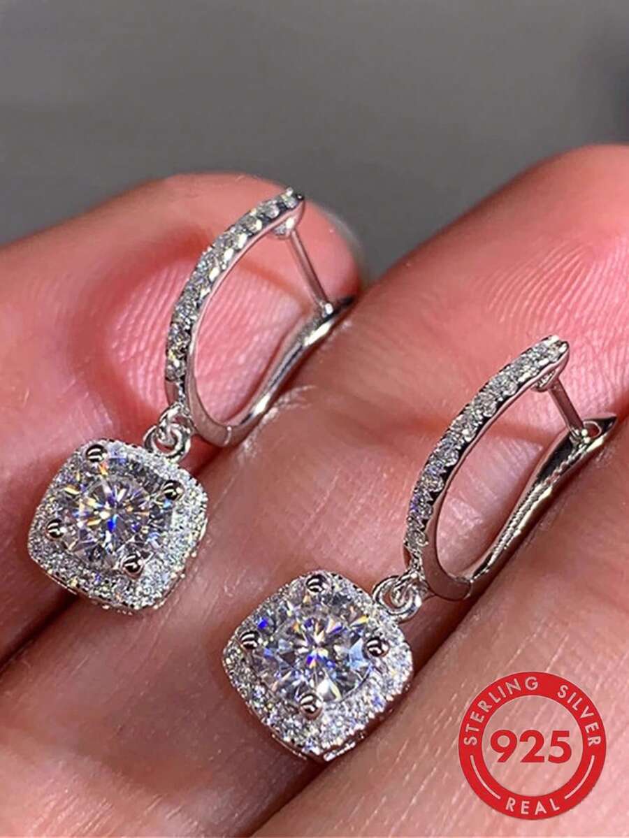 S925 Sterling Silver Delicate Women's 5a Cz Micro Inlaid Stud Earrings, All-Match Style, Fashionable Jewelry Accessories Wedding Engagement Bridal Jewelry - Silver - View 1