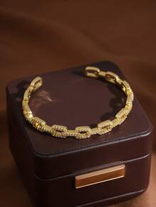 1pc Fashion Cubic Zirconia Asymmetrical Decorative Ring Bracelet Set - Gold - View 2