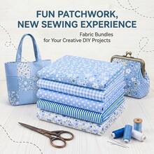 Bộ 7 mảnh vải vuông cắt sẵn họa tiết hoa và chấm bi xanh dương - Vải cotton có thể giặt, thích hợp để may vá, chần bông và ghép vải - kích thước 25cm/9.8in, 50cm/19.7in - Khác nhau - Xem 1
