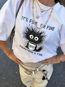 Camiseta de manga corta con cuello redondo y estampado de eslogan simple para mujer, estilo casual de verano, corte holgado, ideal para uso diario y vacaciones. Camiseta de Mujer - Ligera - Estilo Urbano Vintage - Unisex - Camiseta de Algodón Holgada de Manga Corta con Cuello Redondo - Blanco - Ver 4