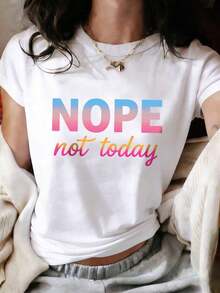 ropa de mujer Camiseta de manga corta con cuello redondo, estilo casual, holgada, con estampado de eslogan simple, nueva colección de verano para mujer, top moderno para el día a día, adecuada para uso diario y de vacaciones.Camiseta de mujer.Negro - Blanco 2 - Ver 7