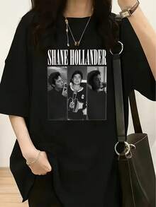 Women's Vintage Urban Style T-Shirt With Shane Hollander "Heated Rivalry" Theme - Fashionable Casual T-Shirt For Women, Crew Neck, Short Sleeve, Soft Polyester Blend, Loose Fit, ALL Fashion Essentials, 100% Breathable Cotton. - 黑色 - 查看 12