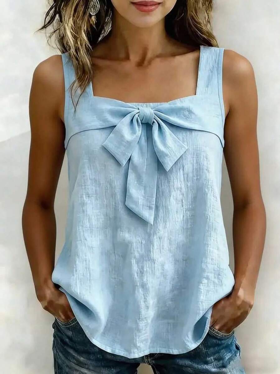 Camiseta sin Mangas para Mujer, Cuello Cuadrado, Color Sólido, Estilo Casual, Nueva Colección 2026 - Azul cielo - Ver 1