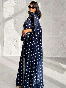 Bộ 2 món: Khăn trùm đầu + Áo choàng Abaya dáng rộng, áo khoác cardigan in họa tiết kín đáo, phù hợp cho phụ nữ Hồi giáo mặc hàng ngày. - Nhiều màu - Xem 1
