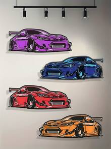 Esta decoração de parede em metal, representando um supercarro em estilo cartoon, é uma peça moderna com temática de corrida, perfeita para salas de estar, espaços íntimos masculinos e garagens. É um presente único para entusiastas de carros e uma escolha ideal para decorar a parede do quarto de um menino. - carro esportivo - Ver 7