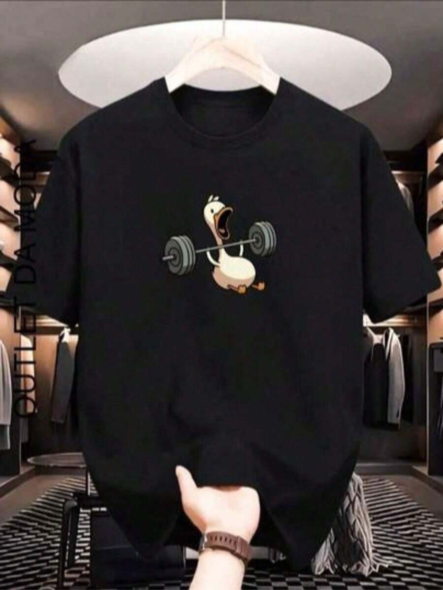 Nueva camiseta de manga corta para hombre, camiseta de cuello redondo de alta calidad, camiseta holgada, casual y versátil con estampado. Adecuada para usar en vacaciones, paseos, viajes, y como prenda interior diaria para el trabajo, los estudios, estudiantes, jóvenes y parejas. - Negro - Ver 1
