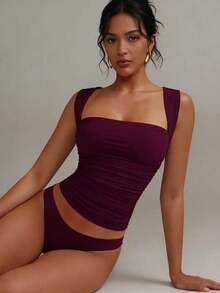 Camiseta sin mangas blanca casual y ajustada con cuello vuelto, adecuada para todas las estaciones, especialmente para el verano - rojo violáceo - Ver 6