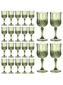 Bộ 12 ly nhựa acrylic màu xanh nhạt không vỡ, dung tích 7oz, kiểu dáng cổ điển, có thể tái sử dụng, họa tiết dập nổi retro, bền chắc, thích hợp cho tiệc cưới, sự kiện lớn, tiệc tùng, quán bar, đồ uống nước ép. - Xem 1