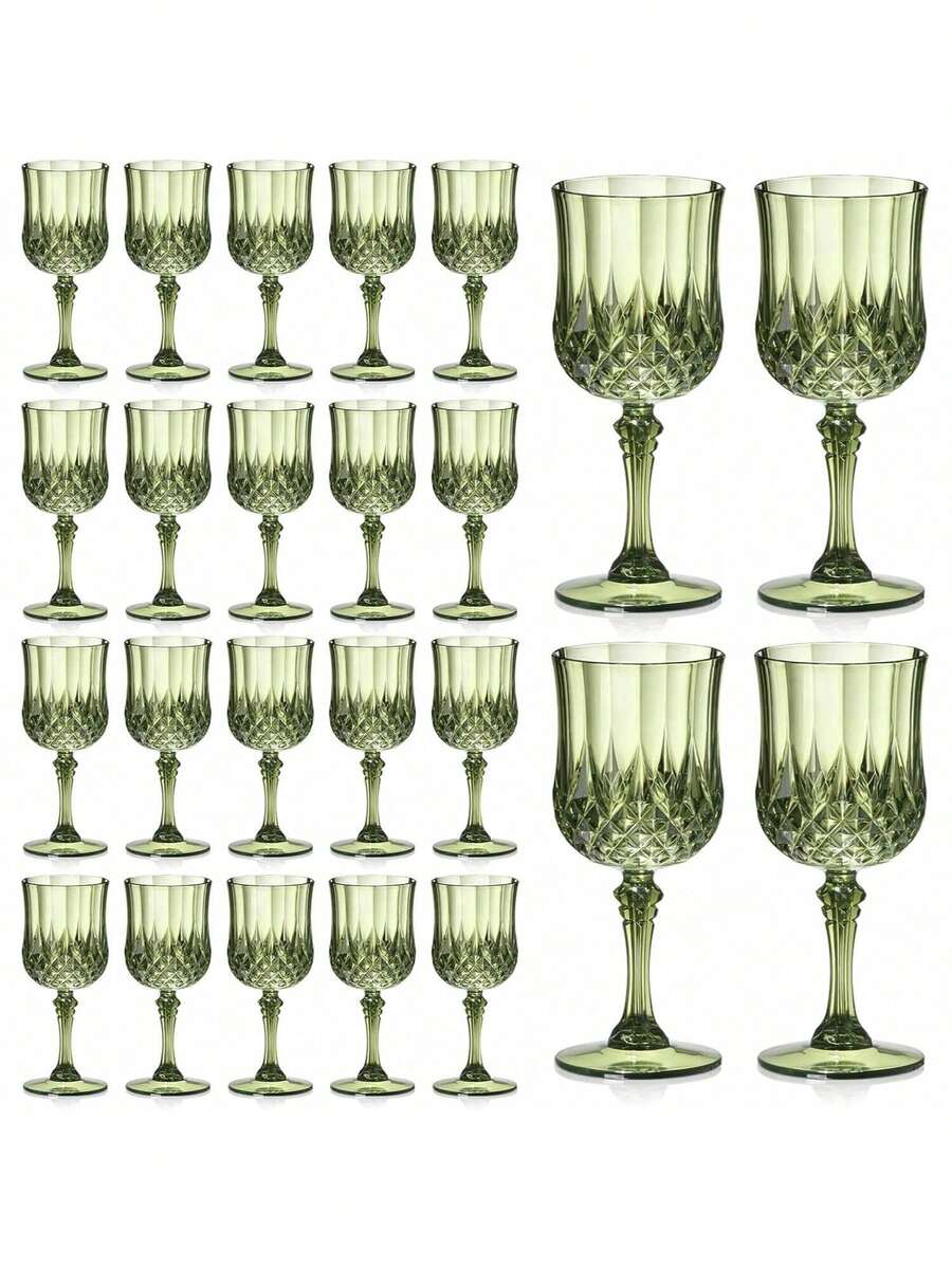 Bộ 12 ly nhựa acrylic màu xanh nhạt không vỡ, dung tích 7oz, kiểu dáng cổ điển, có thể tái sử dụng, họa tiết dập nổi retro, bền chắc, thích hợp cho tiệc cưới, sự kiện lớn, tiệc tùng, quán bar, đồ uống nước ép. - Xem 1