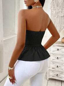 Top negro a la moda para mujer, top sin tirantes con hombros descubiertos, top de moda de verano, elegante y versátil, informal, para fiesta, artículo imprescindible - Negro - Ver 2