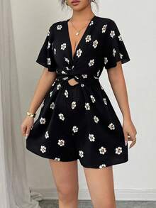 Mameluco con estampado floral para mujer, mameluco casual de manga corta para verano, ropa de mujer de moda para uso diario - T773857 - Ver 4