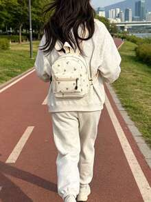 Women's Mini Ditsy Floral Nylon Casual Backpack, Lightweight Daily Backpack, Cute Small Shoulder Bag Suitable For Daily Use And Travel - White - View 9
