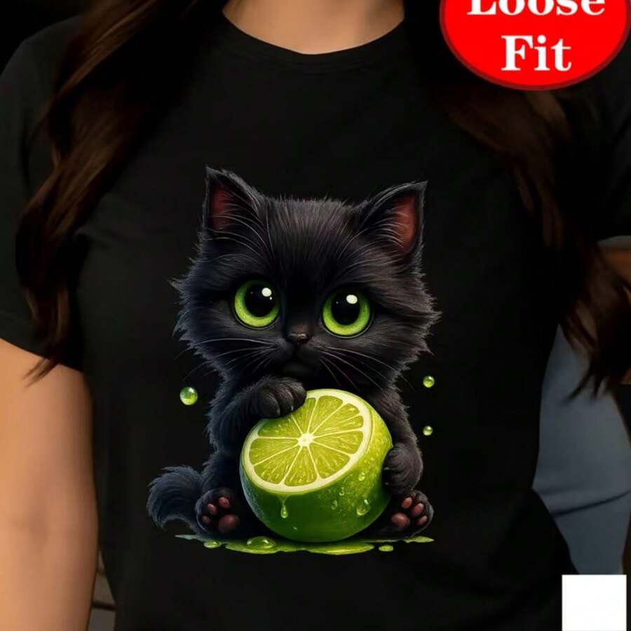 Printed T-Shirt For Men And Women - 黑色 - 查看 1