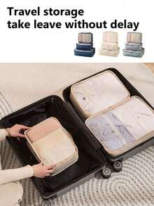 3pcs Travel Packing Cubes Set, Large Capacity Luggage Organizers, Portable Clothes Storage Bags, Multi-Functional Travel Essentials, Suitable For Clothing, Cosmetics, Underwear, Shoes, Jackets, Pants, Bedroom Decor, Autumn Decor, Minimalist Style - Multicolor - View 6