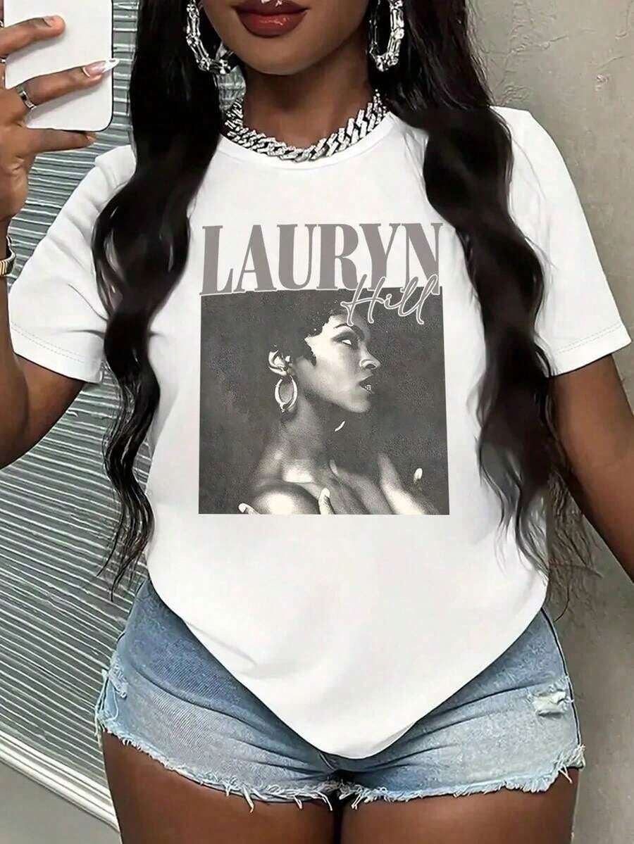 Women's Clothing, Lauryn Hill Vintage Print, Casual Printed T-Shirt 100% Cotton 220g, Graphic Tees For Women, Tops, Summer Sets, Tops For Women, Unisex - 白色 - 查看 1