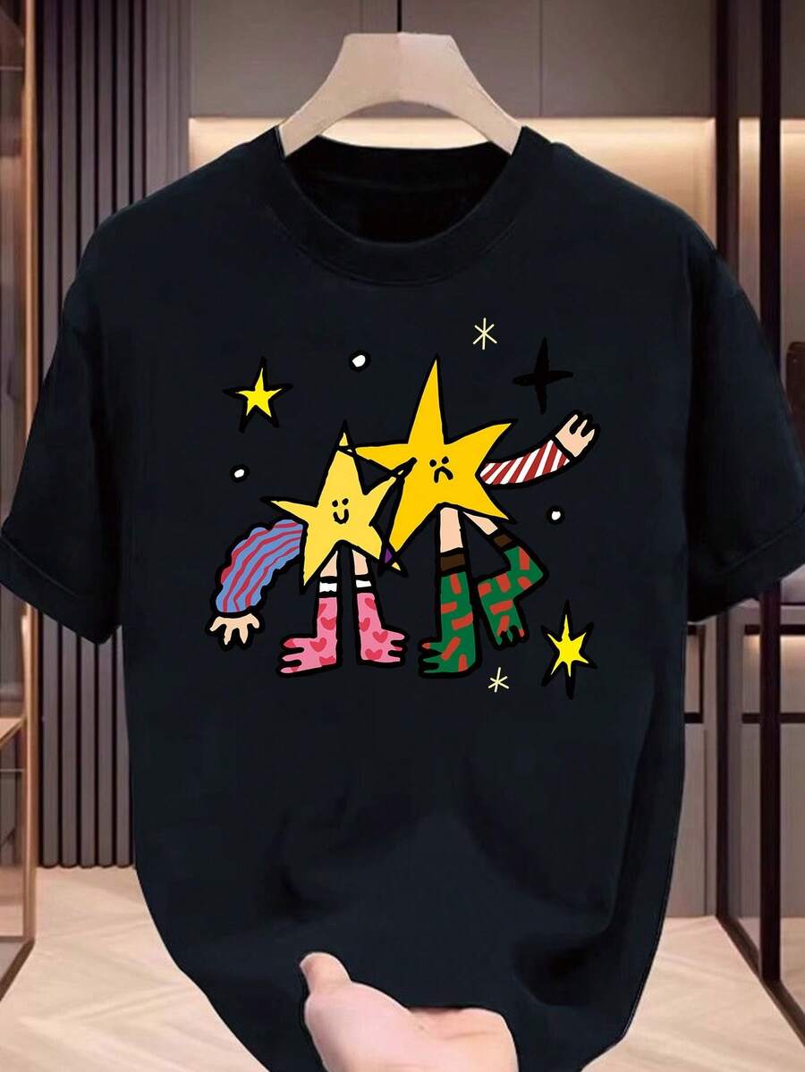 Camiseta de manga corta para hombre\Nueva colección Primavera/Verano 2026\Prenda diaria suave y transpirable, estilo casual, ropa de verano, diseño estampado, tela ligera, esencial para fiestas. - Negro - Ver 1