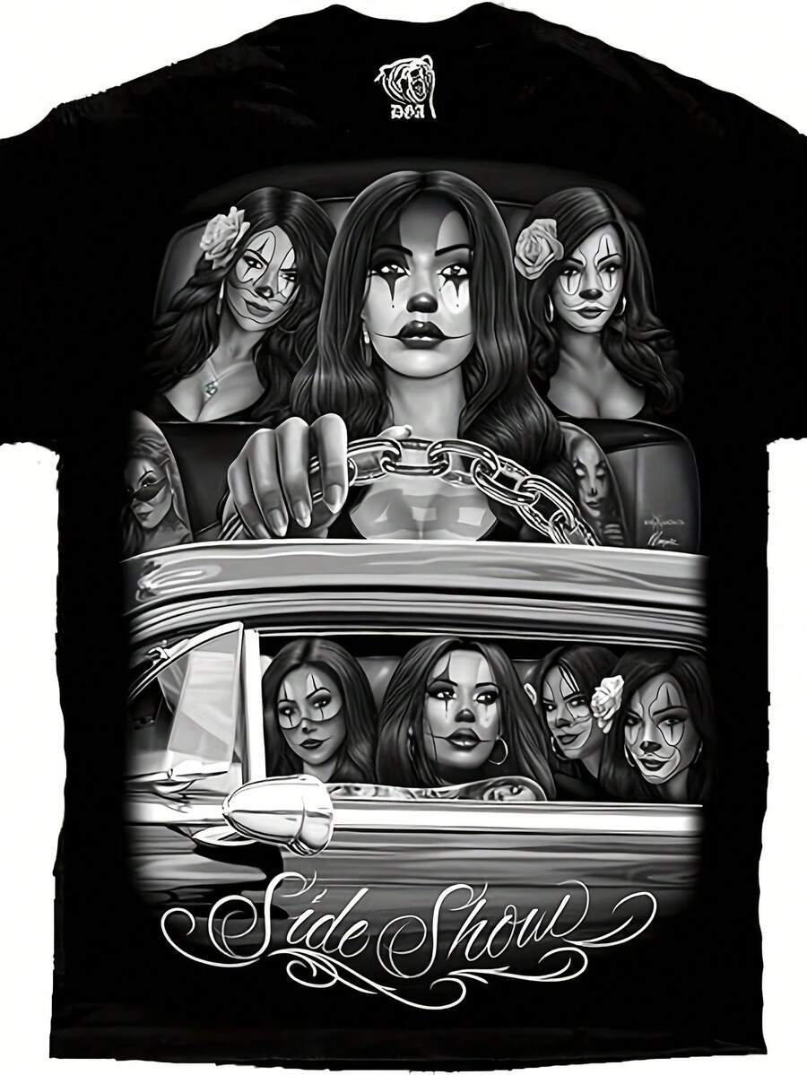 [Sexy Clown Tee] Dga Side Show Cruising Lowrider Sexy Payasa Clown T Shirt Men's Comfortable Round Neck Short Sleeves 180g Same Style For Men And Women 2026 Summer Short-Sleeved Printed T-Shirt 180G - 黑色 - 查看 1