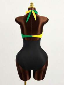 Swim  Traje De Baño De Una Pieza Con Corte Anudado Y Cuello Halter De unicolor De Playa De Verano - Multicolor 5 - Ver 2