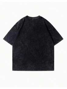Beau-Papa Vintage Black Washed T-Shirt With French Dad Slogan Print, Retro Urban Style, Distressed Aesthetic, Loose And Casual, Suitable For Father's Day, Birthday Celebrations, Family Gatherings And Weekend Wear - Unisex Cotton Short Sleeve Crew Neck T-Shirt, Vintage Urban Style. - 黑色 - 查看 5