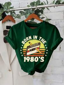 Women's Tops, Mother's Day Outfit, Vintage Cassette Tape, 1980s T-Shirt, Casual Round-Neck Short-Sleeve Top, Spring/Summer Women's Clothing, Breathable Cotton Tee, Free Shipping, All-Match - 橘紅色 - 查看 10