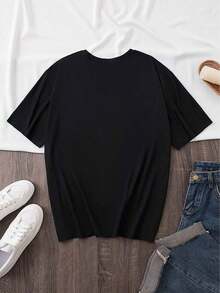 Minimalist Women's Anime Princess Pattern Short Sleeve T-Shirt - Casual Round Neck, Spring Summer Cartoon Print Top, Anime T-Shirt, Summer Outfit, Fun Design, Durable Construction, Printed Top, Women's Fashion, Comfortable Fit, Short Sleeve Top, Adult Clothing - 黑色 - 查看 3