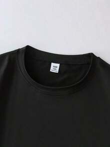 Camiseta de manga corta con estampado de cachorro de dibujos animados, de corte holgado y casual, adecuada para la escuela, las vacaciones y los atuendos de compras, de vuelta a la escuela, apta tanto para hombres como para mujeres, estilo callejero, adecuada para la escuela, las vacaciones, las compras, los deportes y otras ocasiones - Negro - Ver 3