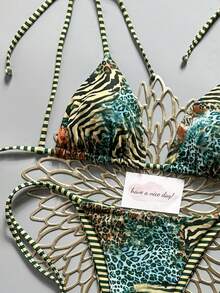 2026 New Fashion Sexy Animal Print With Striped Color Block Elegant Women's Bikini Swimwear 2 Pieces Set, Suitable For Summer Beach Vacation, Casual Sports, Swimming Pool, Party - Multicolor - View 5