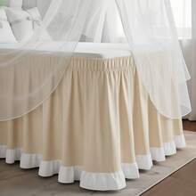 1pc Ruffled Bed Skirt, Wrap Around Design With Adjustable Elastic Band, Suitable For Dorm Bedding Set, Customizable Heights: 30", 32", 36", 42", 50" Adjustable Bed Skirt And Box Spring Cover. Soft, Durable, Wrinkle-Resistant Fabric - Made Of Premium Microfiber, Dustproof Pleated Style, Fade-Resistant, Machine Washable - Light Khaki TwinXL 32" Drop - View 4
