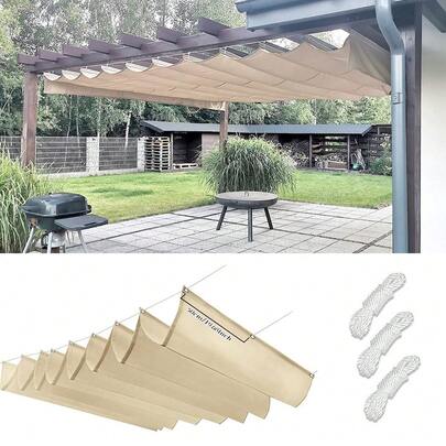 Auvent rétractable, tissu en polyester réglable avec boucles, ombrage solaire extérieur, protection UV de 81 à 90%, installation sans outil, convient pour le patio, la terrasse, le jardin, la canopée d'ombrage UV, solution de confidentialité extérieure, conception durable