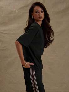 Loose And Wide Crew Neck T-Shirt, Casual And Everyday Wear, Loose T-Shirt For Airport, Back To School, Stylish For Spring And Summer, Vacation - 彩色 - 查看 4