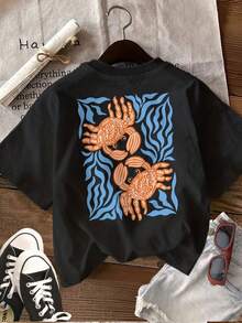 Graphic Print T-Shirt, Short Sleeve, Crew Neck, Casual Top For Summer And Spring, Women's Summer Clothing - Black - View 3
