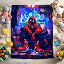 1pc Miles Morales S-Pider-Man Throw Blanket, Into The Spider-Verse Themed Cozy Fleece Blanket, Urban Style Plush Blanket ,Cartoon Character Print Blanket,Cartoon Sofa Throw Blanket,Cartoon Blanket Fluffy,Camping Blanket,Christmas Present Modern Fashion Gift Suitable For Home Bedroom Bed Sofa Office Lunch Break Cover Picnic Blanket - 彩色 - 查看 3