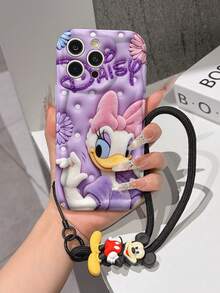 Disney Mickey Mouse Clubhouse Phone Case : 3D Fluffy Pattern Border Protector Phone Soft Phone Case With A Free Cute Mickey Bracelet Chain Lanyard, Mickey, Minnie, Goofy, Donald Duck, Daisy Duck, Pluto, For Apple 17 Promax 17 Pro 16 15 14 13 12 11 Pro Max XS Max X XR Soft Cover Summer Phone Case - trắng - Xem 3