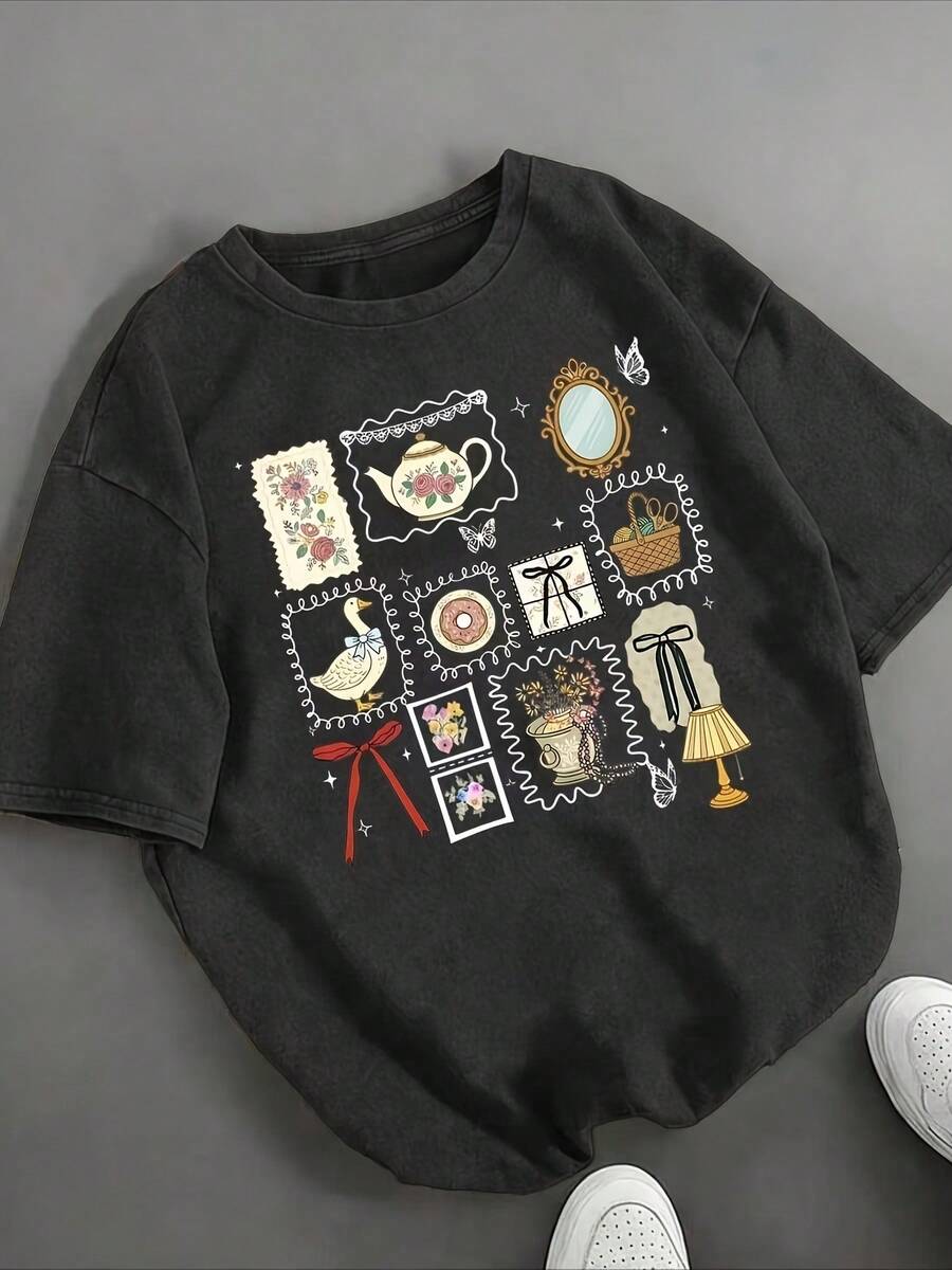 Camiseta vintage lavada para hombre y mujer, camiseta con estampado "Preferiría ir de compras de segunda mano", camiseta estilo abuela, camiseta unisex de manga corta para verano, cómoda e ideal para regalar. - Negro - Ver 1