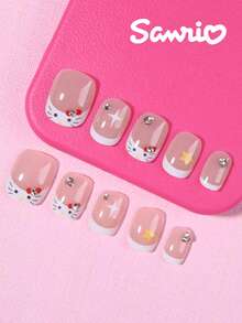 SANRIO 三麗鷗 Hello Kitty 24片長方形美甲貼紙，自黏式美甲藝術，三麗鷗法式風格美甲貼片，附可愛 Hello Kitty、星星、蝴蝶結與水鑽設計，完美貼合假指甲組，含1瓶膠水與1個指甲銼條，適合女性與女孩日常、派對及聚會使用 Hello Kitty 美甲用品 - 彩色 - 查看 3