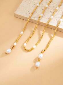 1 pieza Collar largo de moda con perlas falsas y geometría , joyería lujosa y elegante para uso diario/fiesta, regalo para mujeres - cuello - Ver 8