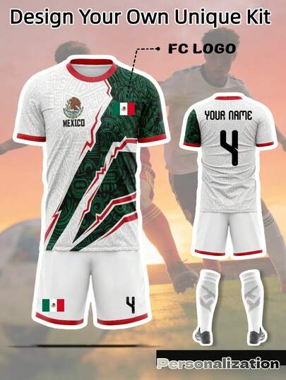 Bộ 2 áo đấu bóng đá Mexico tùy chỉnh - Áo đấu màu xanh lá cây, trắng, đỏ có thể tùy chỉnh, thể hiện niềm đam mê bóng đá Mexico, thêm tên và số của bạn, được làm từ vải nhẹ, nhanh khô, dành cho World Cup 2026, trang phục thể thao nam tùy chỉnh.