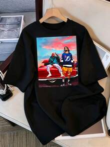J Cole And Kendrick Art T-Shirt, Soft Unisex Piece-Dyed, Comfortable Color - Black - View 1