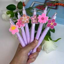 Bộ 5/10 bút bi hình hoa anh đào dễ thương, thân bút màu tím, nút bấm, văn phòng phẩm dành cho học sinh. - Bộ - Xem 7