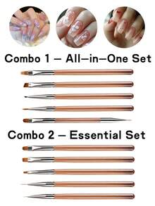 5PCS Nail Art Brush Kit, 2 Combo Options, For Liner/Gradient/Acrylic Nails, High-Quality Anti-Frizz Bristles - Multicolor - View 2