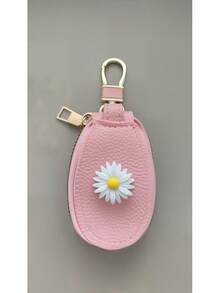 High-Quality Leather Creative Chrysanthemum Pattern Universal Car Key Holder Bag, Unisex, Portable Large Capacity Multi-Function Car Key Storage Pouch, Minimalist Compact Suitable For Home Use, Car Accessories - Multiple Styles - View 8
